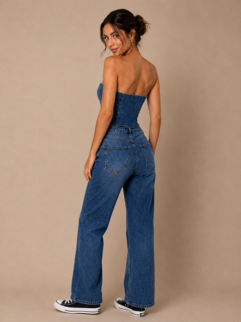 Denim σετ  παντελόνι με κορσέ
