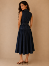 Denim midi φόρεμα με ζώνη και κουμπιά 